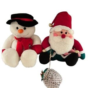 Festive Snowman and Santa Large Plush Set, White, Red, Green & Black, Christmas